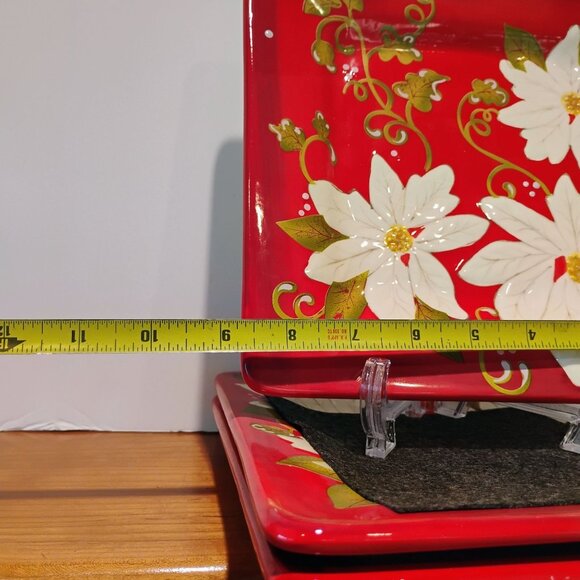 Laurie Gates Poinsettia Square Plates Set of 3 Red White 8 3/4" - Picture 6 of 8